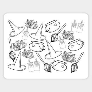 Witchy Cartoon Pattern (black and white), made by EndlessEmporium Sticker